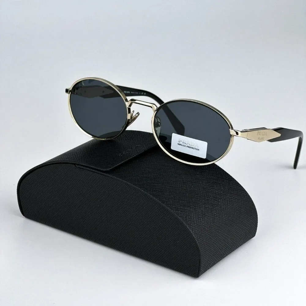 NEW Prada PR65ZS ZVN09T Pale Gold Dark Grey Oval Metal Unisex Sunglasses